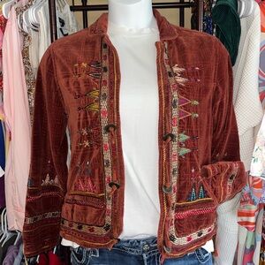 CHICOS embroidered blazer style velvet jacket